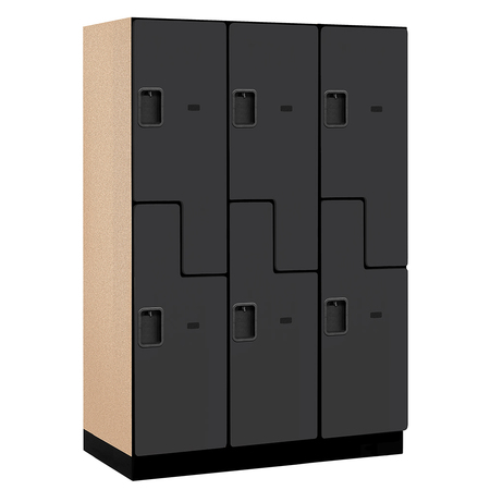 SALSBURY INDUSTRIES 2 Tier 'S' Designer Locker, 54"Wx76"Hx21"D, 6 Door, Black 18-27361BLK